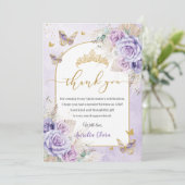 Boho Chic Pampas Lila Lilac Floral Quinceañera Dankeskarte (Stehend Vorderseite)