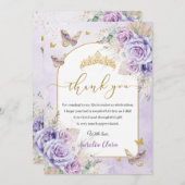 Boho Chic Pampas Lila Lilac Floral Quinceañera Dankeskarte (Vorne/Hinten)