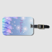 Boho Chic Pastel Lila Pink Feathers Glitzern Gepäckanhänger (Vorderseite (Horizontal))