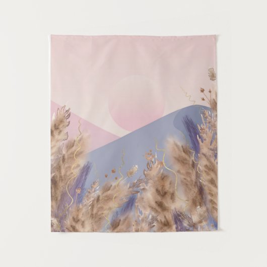Boho Chic Pastel Pampas Grass Landschaft Natur Wandteppich (Vorderseite)