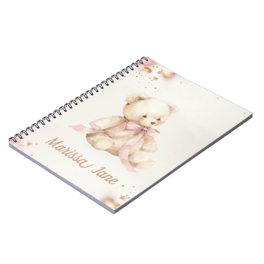 Boho Chic Pastel Pink and Brown Teddy Bear Notizblock (Linke Seite)