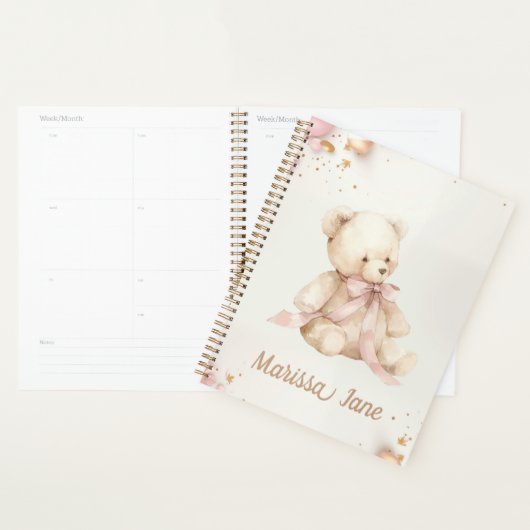 Boho Chic Pastel Pink and Brown Teddy Bear Planer (Anzeige)