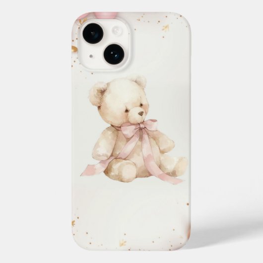 Boho Chic Pastell-Rosa und Brauner Teddybär Case-Mate iPhone Hülle (Rückseite)