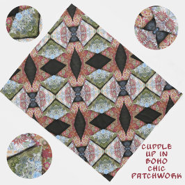 Boho Chic Patchwork Pattern Multicolor Fleecedecke