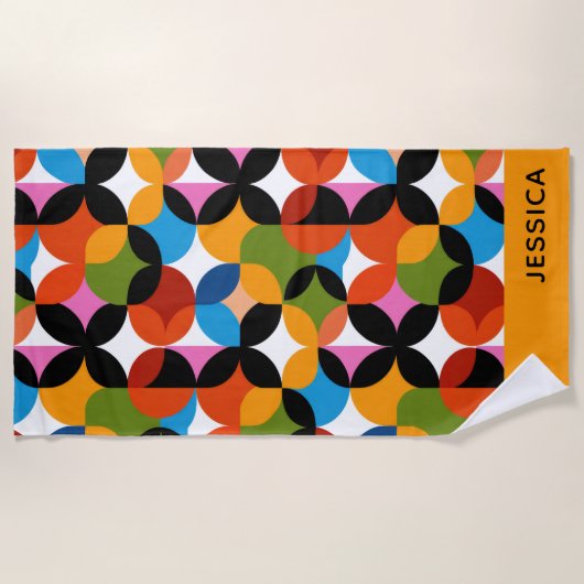 BOHO Chic Pattern Vibrant Mid Century Modern Name Strandtuch (Vorderseite)