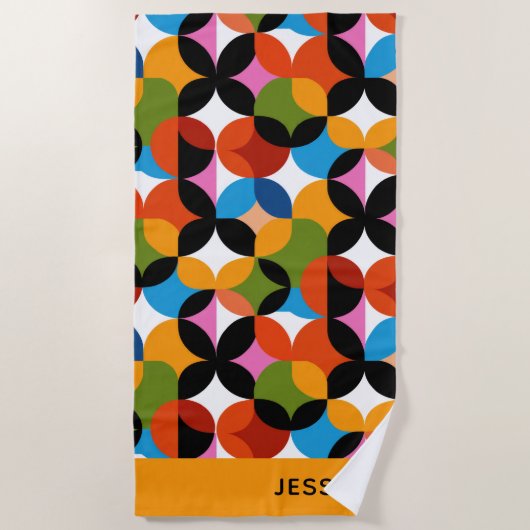 BOHO Chic Pattern Vibrant Mid Century Modern Name Strandtuch (Vorderseite)