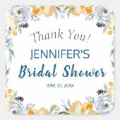 Boho Chic Peach Floral Brautparty Quadratischer Aufkleber (Vorderseite)