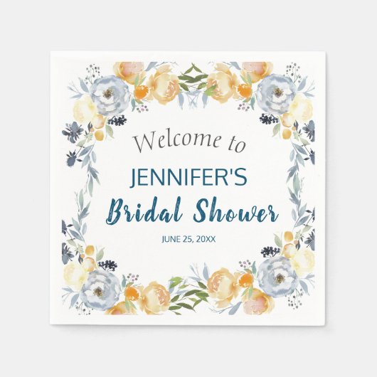 Boho Chic Peach Floral Brautparty Serviette (Vorderseite)