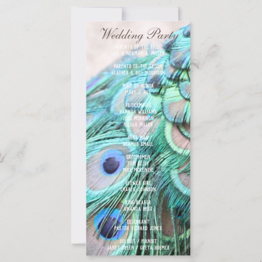 Boho Chic Peacock Back Feathers Wedding Program (Rückseite)