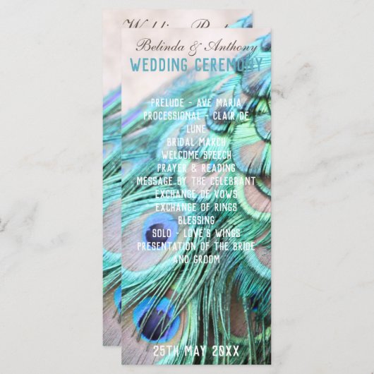 Boho Chic Peacock Back Feathers Wedding Program (Vorne/Hinten)