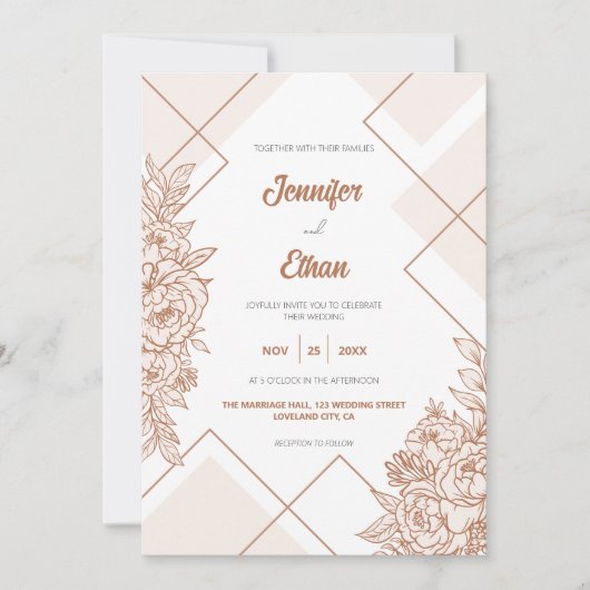 Boho Chic Peony Botanical Blume Hochzeit Einladung (Vorderseite)