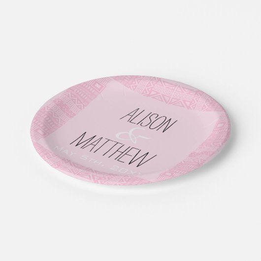Boho-chic Personalisiert Pink Wedding Paper Teller (Schrägansicht)