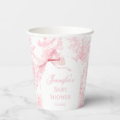 Boho Chic Pink Bow Floral Baby Girl Dusche Pappbecher (Rückseite)