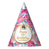Boho Chic Pink Floral Custom Foto Happy Birthday Partyhütchen (Vorderseite)