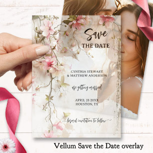 Boho Chic Pink Floral Save the Date Pergament Einladungen