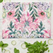 Boho Chic Pink Floral Watercolor Botanisch Geschirrtuch (Gefaltet)
