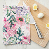 Boho Chic Pink Floral Watercolor Botanisch Geschirrtuch (Viertel Falte)