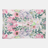 Boho Chic Pink Floral Watercolor Botanisch Geschirrtuch (Horizontal)