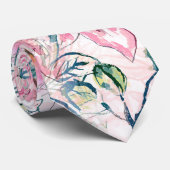 Boho Chic Pink Floral Watercolor Botanisch Krawatte (Gerollt)