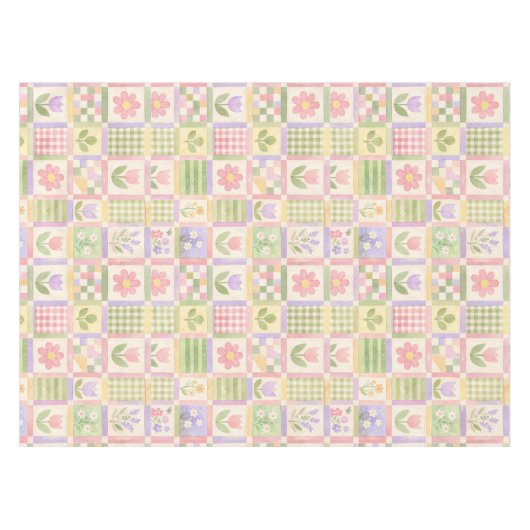 Boho Chic Pink & Green Quilt Floral Patchwork Tischdecke (Vorderseite (Horizontal))