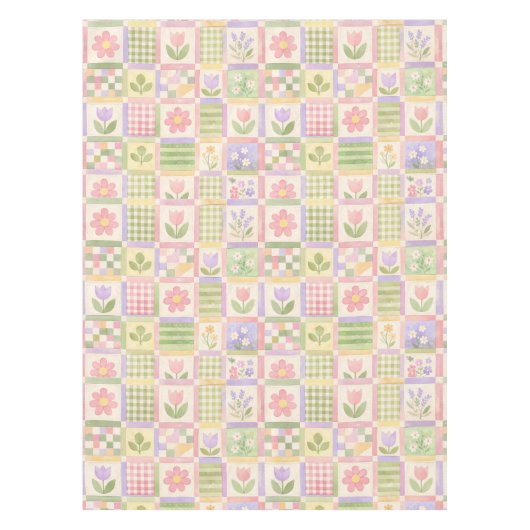 Boho Chic Pink & Green Quilt Floral Patchwork Tischdecke (Vorderseite)