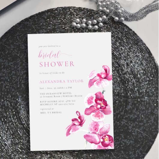 Boho Chic Pink Orchid Elegantes Brautparty Einladung