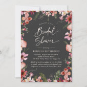 Boho Chic Pink Pressed Florals Grau Brautparty Einladung (Vorderseite)
