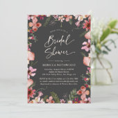 Boho Chic Pink Pressed Florals Grau Brautparty Einladung (Stehend Vorderseite)