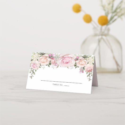 Boho Chic Pink Rose Floral Platzkarte (Vorderseite)