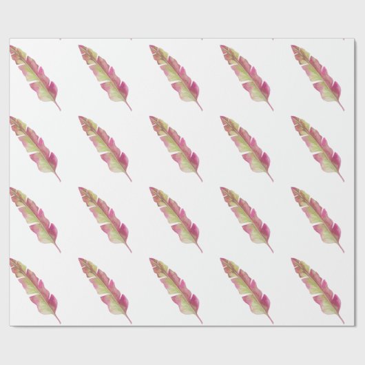 Boho Chic Pink und Green Fether Wrapping Paper Geschenkpapier (Flach)