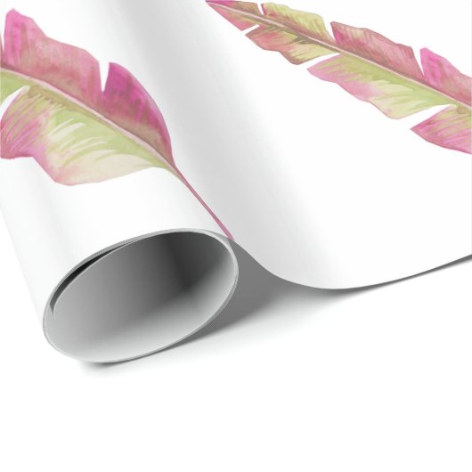 Boho Chic Pink und Green Fether Wrapping Paper Geschenkpapier (Rolleneckpunkt)
