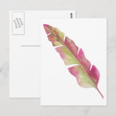 Boho Chic Pink und Grüne Feder Postkarte (Vorne/Hinten)
