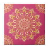 Boho Chic Pink Yellow Moderne Elegant Mandala Fliese (Vorderseite)