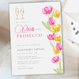 Boho Chic Pink Yellow Tulips Gold Petals Prosecco Einladung