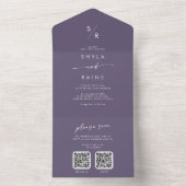 Boho Chic Plum Lila Dual QR Code Wedding All In One Einladung (Innen Boden)