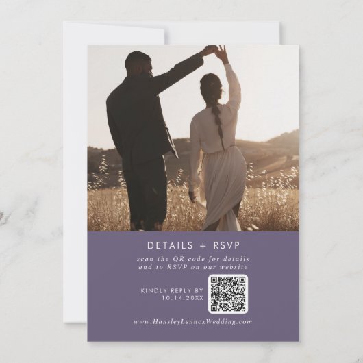 Boho Chic Plum Lila Foto QR Code Hochzeit Einladung (Rückseite)