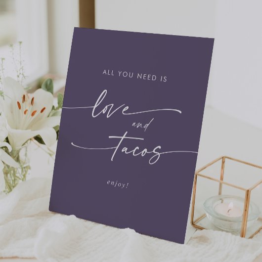 Boho Chic Plum Lila Liebe Taco Bar Wedding Sockelschild
