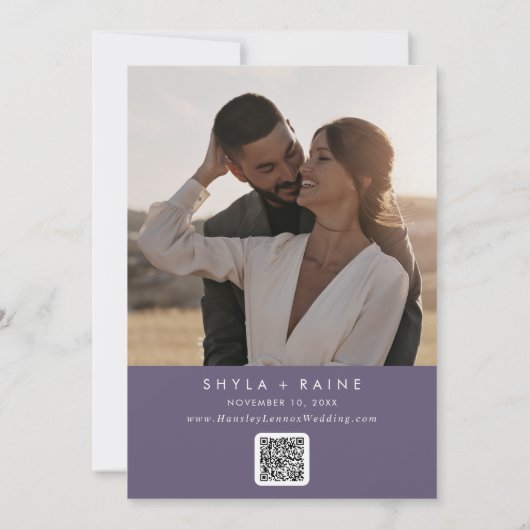 Boho Chic Plum Lila QR Code Foto Calendar Save The Date (Rückseite)