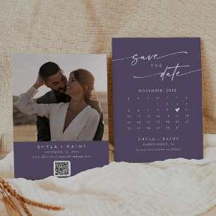 Boho Chic Plum Lila QR Code Foto Calendar Save The Date