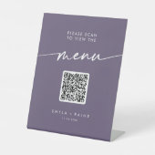 Boho Chic Plum Lila QR Code Wedding Menu Sockelschild (Vorderseite)