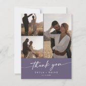 Boho Chic Plum Lila Wedding Foto Collage Dankeskarte (Vorderseite)