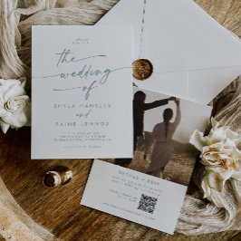 Boho Chic QR-Code für Aquamarines und weißes Foto  Einladung