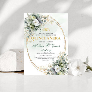 Boho-Chic-Quinceañera-Wasserfarbe-Grünzeug-Einladu Einladung