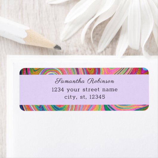Boho Chic Rainbow Lavender Swirling Rücksendeadres (Insitu)