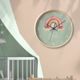 Boho Chic Rainbow Lion Baby Name Sage Green Uhr
