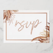 Boho Chic Real Rose Gold Foil Wedding RSVP Folieneinladung (Vorderseite)