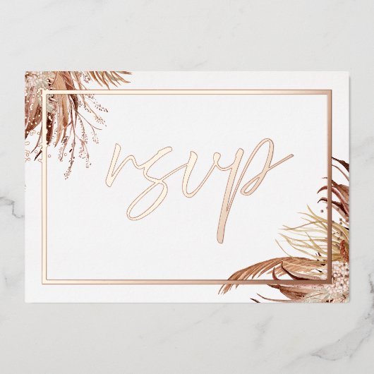 Boho Chic Real Rose Gold Foil Wedding RSVP Folieneinladung (Vorderseite)