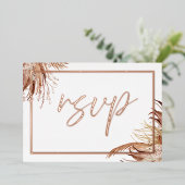 Boho Chic Real Rose Gold Foil Wedding RSVP Folieneinladung (Stehend vorne)
