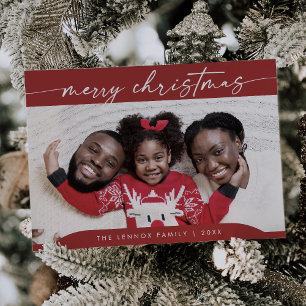 Boho Chic Red Easy Modern Foto Christmas Feiertagskarte
