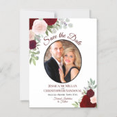 Boho Chic Red Floral & Foto Hochzeit Speichern Sie Magneteinladung (Vorderseite)
